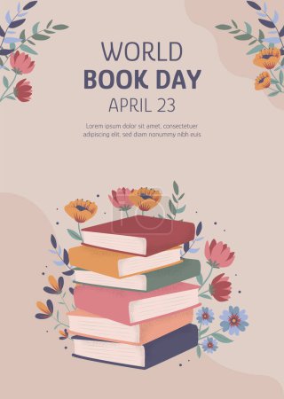 Hand drawn world book day vertical poster template. Copyrigth day. Wonderful stories. Reading book