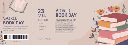 Hand drawn world book day celebration ticket template. Copyrigth day. Wonderful stories. Reading book