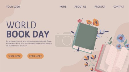 Illustration for Hand drawn landing page for world book day celebration. Copyrigth day. Wonderful stories - Royalty Free Image