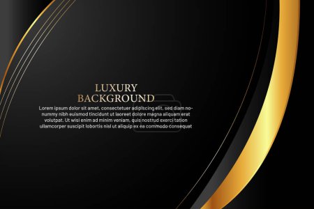 Illustration for Dark blue abstract curve background with glitter golden lines. Luxury and elegant style template. Modern Simple geometric pattern with space for your text. Suit for cover, poster, advertising, website - Royalty Free Image