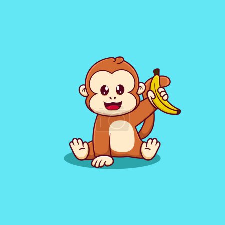 Freier Vektor süßer Affe mit Banane