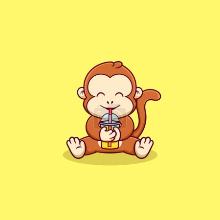 Free vector cute monkey drink juice