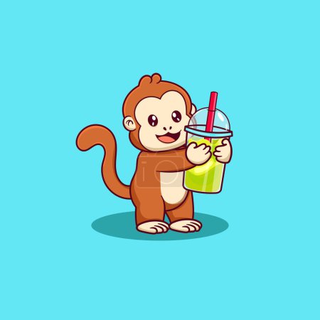 Free vector cute monkey holding juice