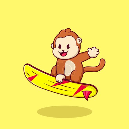 Free vector cute monkey playing surf