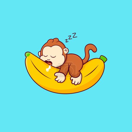 Free cute monkey vector sleeping on banana