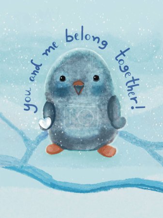 Niedliche Pinguin-Illustration mit einem Eiswürfel in Herzform