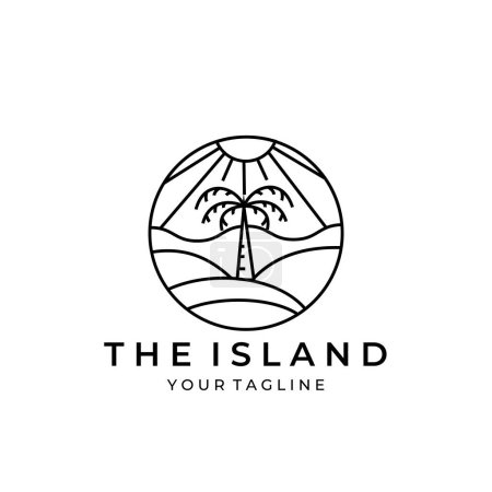 Insel Paradies Linie Kunst Palme Baum Logo Vektor Illustration Design Grafik