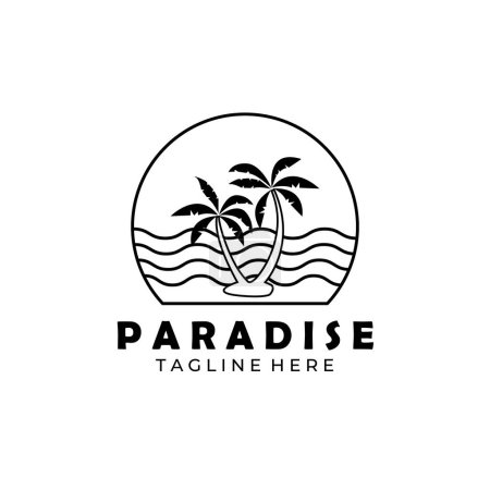 Paradies Linie Kunst Palme Baum Logo Vektor Illustration Design Grafik