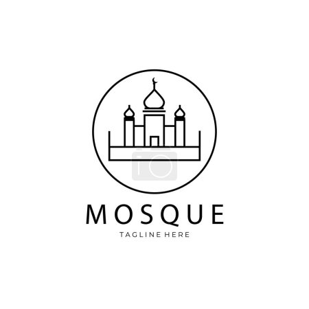mosque logo badge vector line art illustration design