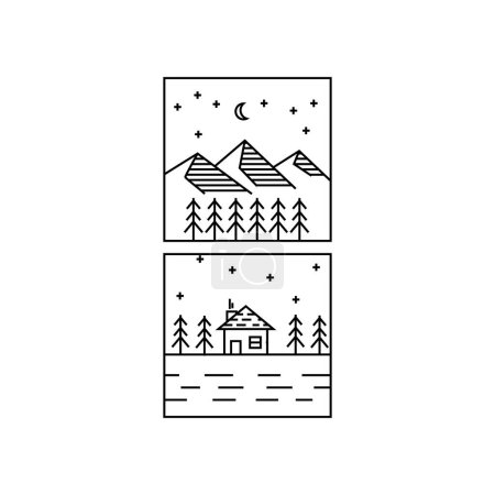Ilustración de Logo del bosque línea arte logo vector ilustración diseño gráfico - Imagen libre de derechos