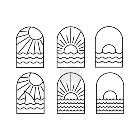Set Bündel von Ocean Wave Line Art Logo Vektor Illustration Design