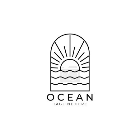 Ocean Wave Line Art Logo Abzeichen Vektor Illustration Design