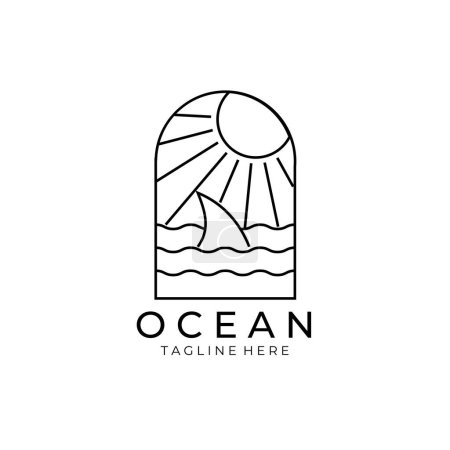Ocean Wave Hai Abzeichen Linie Kunst Logo Vektor Illustration Design
