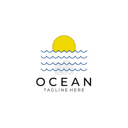 Ocean Wave Sonnenuntergang Logo Linie Kunst Vektor Illustration Design