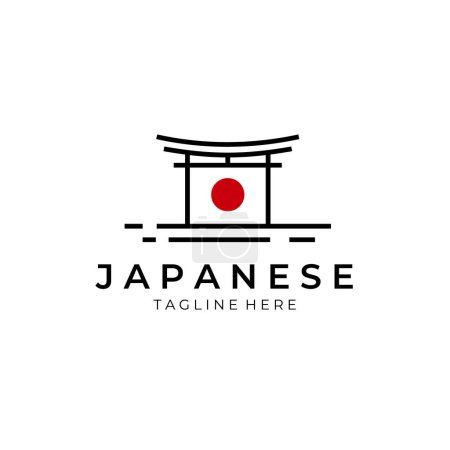 Ilustración de Japonés torii puerta logo icono línea arte vector ilustración diseño - Imagen libre de derechos
