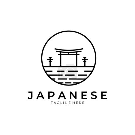 Ilustración de Japonés torii puerta logo icono línea arte vector ilustración diseño - Imagen libre de derechos