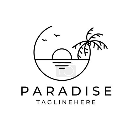 paradise, beach logo line art vector design