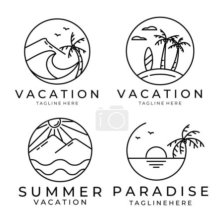 Set oder Bündel Urlaub Strand Logo Linie Kunst Vektor Illustration Design