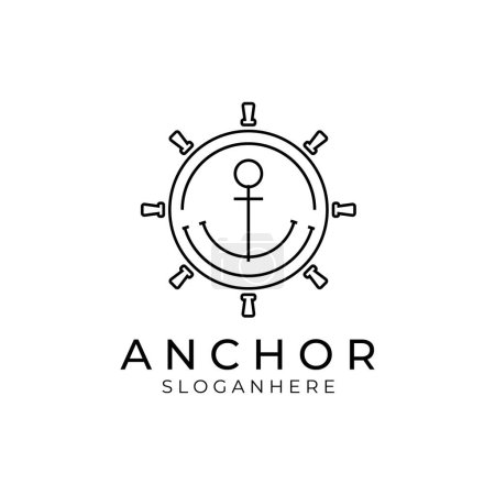 Illustration for Simple Mono Line Art Anchor badge cruise logo design vector - Royalty Free Image
