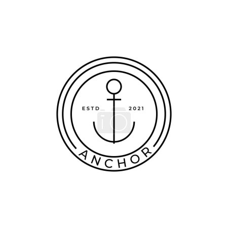Illustration for Simple Mono Line Art Anchor badge Nautical logo design vector - Royalty Free Image