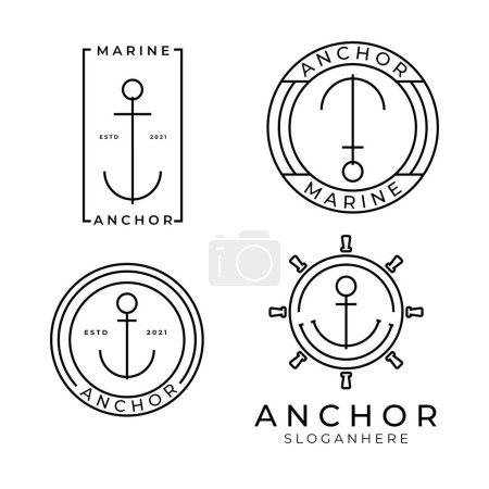 Illustration for Set or bundle Simple Mono Line Art Anchor badge logo design vector - Royalty Free Image