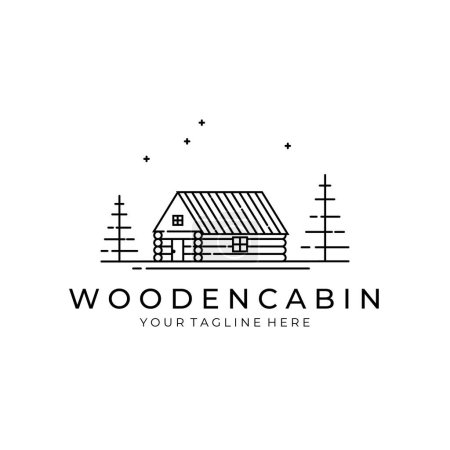 wooden cabin logo vector line art symbol illustration design
