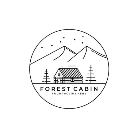 forest cabin logo vector line art badge symbol illustration design