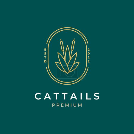 Illustration for Cattail grass line art badge logo vector symbol illustration design - Royalty Free Image