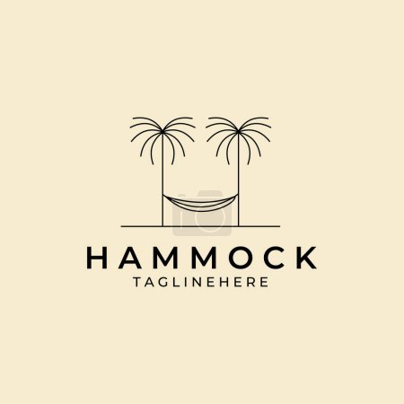 hammock line art logo vector design with outdoor palm trees