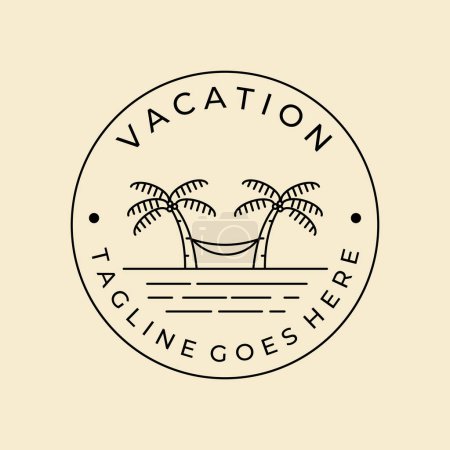 Téléchargez les illustrations : Vacation beach hammock line art badge logo vector minimalist design - en licence libre de droit