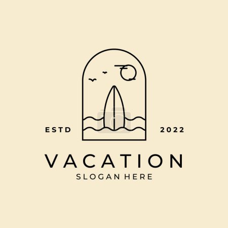 Téléchargez les illustrations : Badge minimaliste de planche de surf logo icône vectorielle illustration design - en licence libre de droit