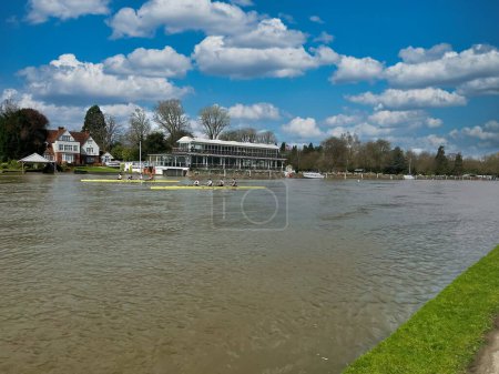 Photo for 24th March, 2024, Henley on Thames, United Kingdom: men's rowing teams practicing for the historic henley regatta - Royalty Free Image