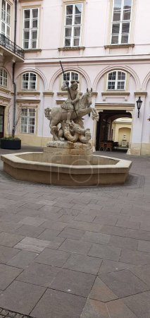 Statue of Saint George fighting a dragon. Square in Bratislava