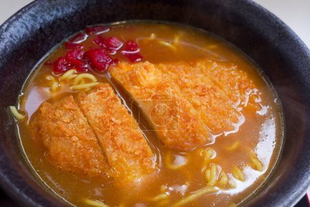 close up Curry ramen with cutlet