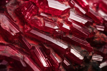 Téléchargez les photos : Texture de pierres précieuses rouges, cristaux de proustite dans un environnement sauvage. - en image libre de droit