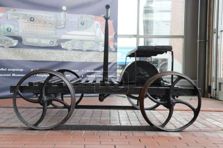 Photo for Small railway work cart, rails, steel wheelbarrow. High quality photo - Royalty Free Image
