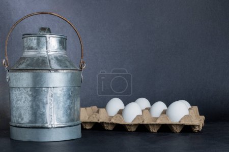 farm products like milk and eggs in a vintage view
