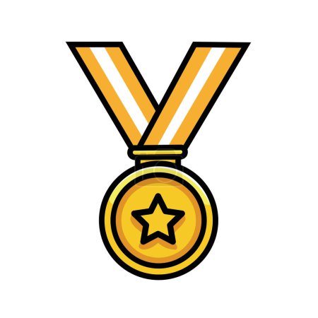 Illustration Vector Graphic Cartoon einer Medal Award Ikone, die Leistung, Anerkennung und Exzellenz in einem spielerischen und farbenfrohen Design symbolisiert