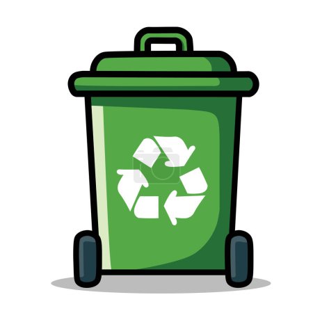 Ilustration Vector Graphic Cartoon of a Green Trash Bin Icon, Promoting Environmental Sustainability
