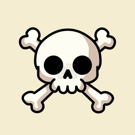 Illustration Vector Graphic Cartoon of a Skull Icon with Crossbones Background, Symbolizing Danger and Pirate Themes