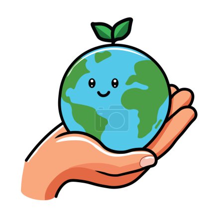 Illustration Vector Graphic Cartoon of a Hand Holding Earth, Symbolizing Earth Day Celebration and Environmental Awareness