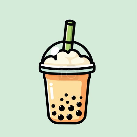 Illustration for Illustration Vector Graphic Cartoon of a of a Boba Drink, Featuring Tapioca Pearls and Creamy Texture - Royalty Free Image