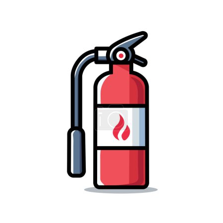 Ilustración Dibujos animados gráficos vectoriales de un icono extintor de incendios ligero moderno con pasador de seguridad, manguera de presión y manguera de fuego, aislado sobre fondo blanco