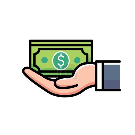 Illustration Vector Graphic Cartoon of a Hand Receiving Paper Money, Symbolizing Financial Transactions and Wealth