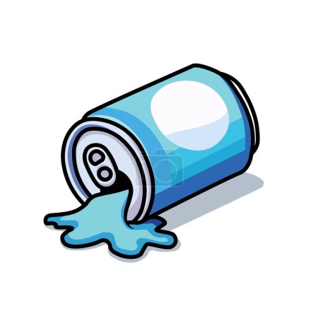 Illustration Vector Graphic Cartoon of a pilled Blue Canned Drink, Capturing the Moment of Impact 