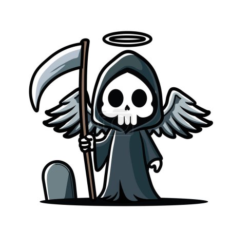 Illustration Vector Graphic Cartoon of a the Grim Reaper, Symbol of Transition and Mortality