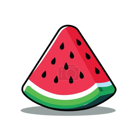 Illustration Vector Graphic Cartoon of a Colorful and Juicy Watermelon Slice with Seeds and Fresh Green Rind, Perfect for Summer Designs and Refreshing Themes 