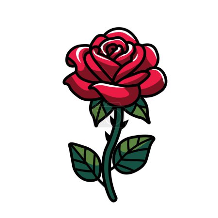 Ilustración de Ilustración Vector Dibujos animados gráficos de una sola rosa roja, símbolo de amor y pasión - Imagen libre de derechos