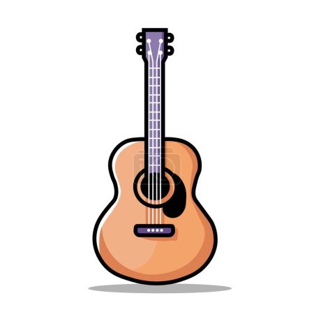 Illustration Vector Graphic Cartoon einer Akustikgitarre mit Saiten, Griffbrett und Schallloch im realistischen Stil