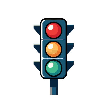Illustration Vector Graphic Cartoon of a Traffic Light with Red, Yellow, and Green Lights, Symbolizing Traffic Control and Road Safety